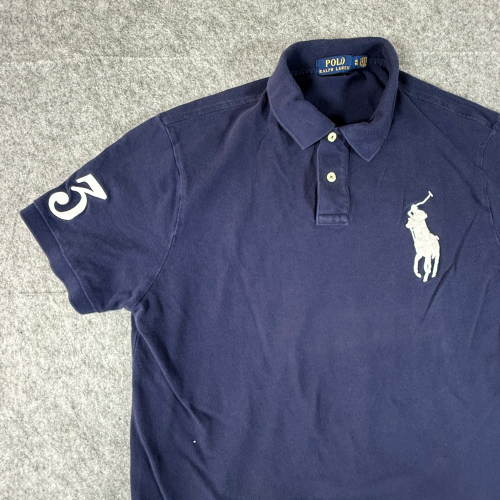 Polo Ralph Lauren Polo Shirt Mens XL Navy Blue Big Pony Custom Fit Short Sleeve - Picture 3 of 8